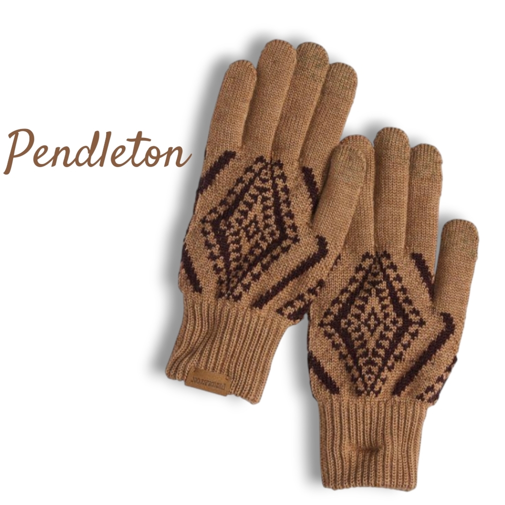 Pendleton Tan Sawtooth Mountain Merino Knit Texting Gloves